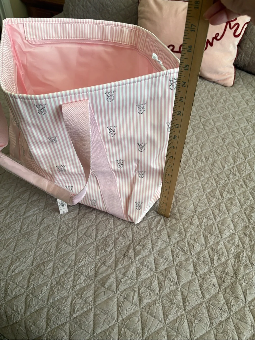 Victoria's Secret Pink Striped Tote with Light Pink Handles